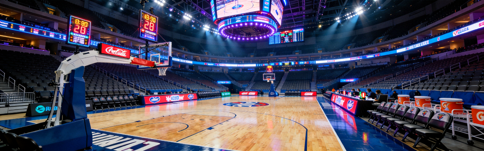 NBA篮球场馆背景图，展示专业篮球比赛场馆全景